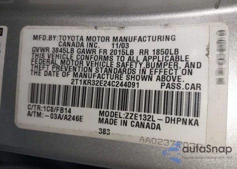 2004 Toyota Matrix Xr from USA, damaged, VIN 2T1KR32E24C244091